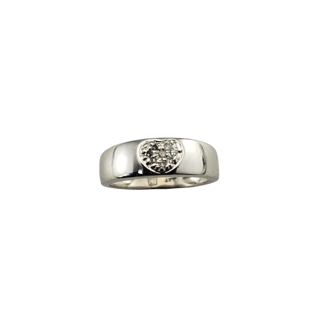Vintage 14 Karat White Gold and Diamond Heart Band Ring Size 6.25 #10093